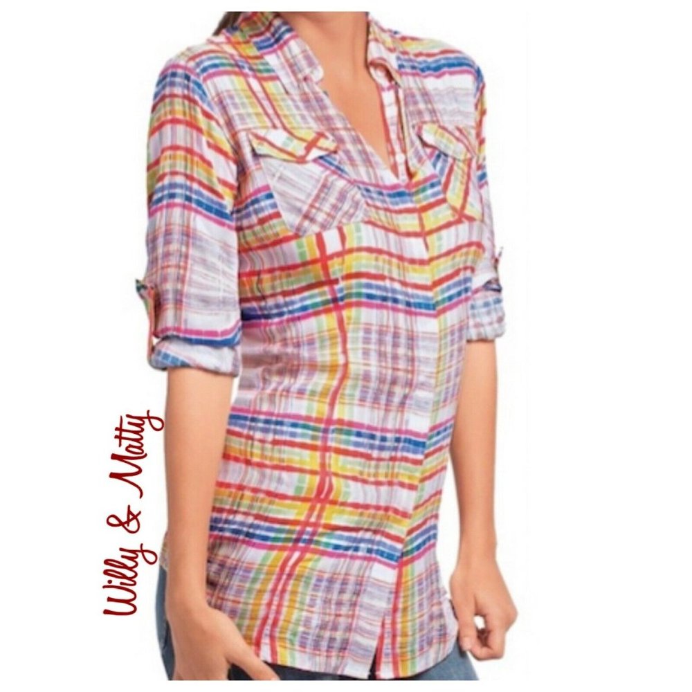 CAbi Multicolor Plaid Button Down Shirt